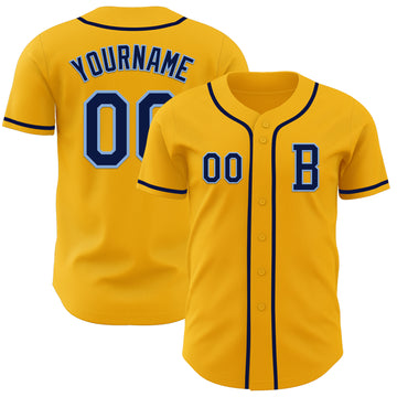 Custom Gold Navy-Light Blue Authentic Baseball Jersey