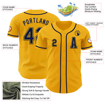 Custom Gold Navy Authentic Baseball Jersey