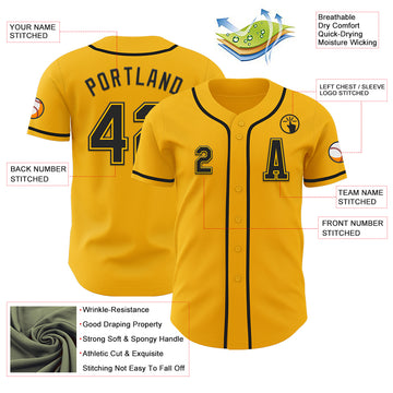 Custom Gold Black Authentic Baseball Jersey