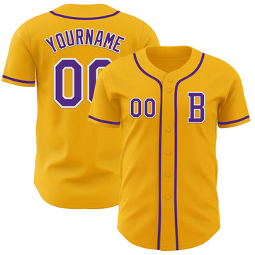 Custom Gold Purple-White Authentic Baseball Jersey