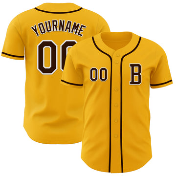 Custom Gold Brown-White Authentic Baseball Jersey