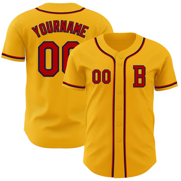 Custom Gold Red-Navy Authentic Baseball Jersey