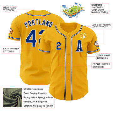 Custom Gold Royal-White Authentic Baseball Jersey