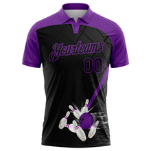 Load image into Gallery viewer, Custom Black Purple 3D Pattern Design Bowling Performance Polo Shirt
