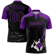 Load image into Gallery viewer, Custom Black Purple 3D Pattern Design Bowling Performance Polo Shirt
