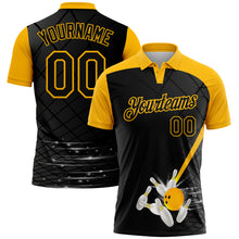 Load image into Gallery viewer, Custom Black Gold 3D Pattern Design Bowling Performance Polo Shirt
