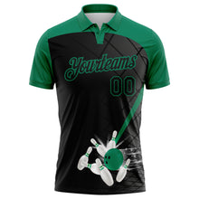 Load image into Gallery viewer, Custom Black Kelly Green 3D Pattern Design Bowling Performance Polo Shirt
