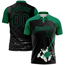 Load image into Gallery viewer, Custom Black Kelly Green 3D Pattern Design Bowling Performance Polo Shirt
