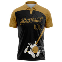 Load image into Gallery viewer, Custom Black Old Gold 3D Pattern Design Bowling Performance Polo Shirt
