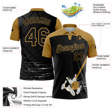 Load image into Gallery viewer, Custom Black Old Gold 3D Pattern Design Bowling Performance Polo Shirt
