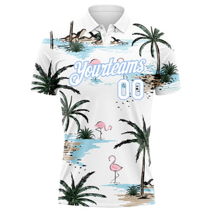 Custom White Light Blue 3D Pattern Design Hawaii Palm Trees Performance Golf Polo Shirt