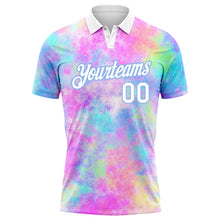 Load image into Gallery viewer, Custom Tie Dye White-Light Blue 3D Watercolor Performance Golf Polo Shirt
