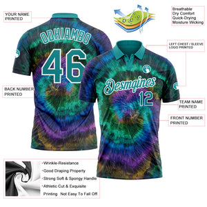 Custom Tie Dye Teal-White 3D Performance Golf Polo Shirt