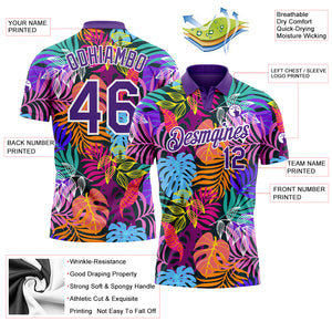 Custom Purple White 3D Pattern Design Hawaii Palm Trees Performance Golf Polo Shirt