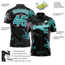 Load image into Gallery viewer, Custom Black Teal-White 3D Pattern Design Hawaii Palm Trees Performance Golf Polo Shirt
