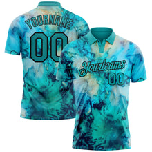 Load image into Gallery viewer, Custom Tie Dye Teal-Black 3D Performance Golf Polo Shirt
