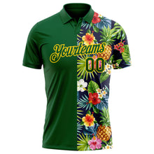 Load image into Gallery viewer, Custom Green Yellow 3D Pattern Design Tropical Pattern With Pineapples Palm Leaves And Flowers Performance Golf Polo Shirt
