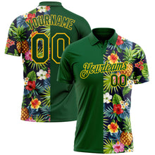 Load image into Gallery viewer, Custom Green Yellow 3D Pattern Design Tropical Pattern With Pineapples Palm Leaves And Flowers Performance Golf Polo Shirt
