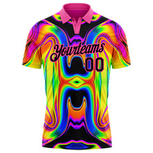 Load image into Gallery viewer, Custom Pink Black 3D Pattern Design Abstract Iridescent Psychedelic Swirl Fluid Art Performance Golf Polo Shirt
