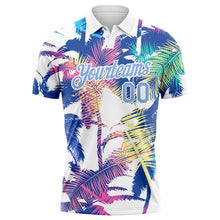 Load image into Gallery viewer, Custom White Light Blue 3D Pattern Design Hawaii Palm Trees Performance Golf Polo Shirt
