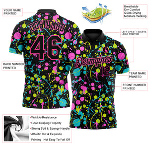 Custom Graffiti Pattern Black-Pink 3D Neon Splatter Performance Golf Polo Shirt