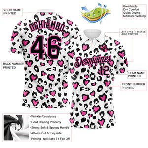 Custom White Black-Pink 3D Pattern Design Leopard Print Performance Golf Polo Shirt