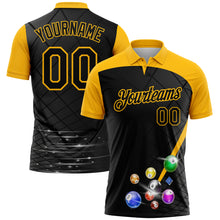 Load image into Gallery viewer, Custom Black Yellow 3D Pattern Design Billiards Performance Polo Shirt
