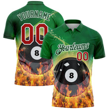 Load image into Gallery viewer, Custom Green Red-White 3D Pattern Design Flame Billiards 8 Ball Performance Polo Shirt
