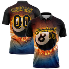 Load image into Gallery viewer, Custom Black Gold 3D Pattern Design Flame Billiards 8 Ball Performance Polo Shirt
