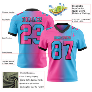 Custom Sky Blue Pink-Black Mesh Authentic Gradient Fashion Football Jersey