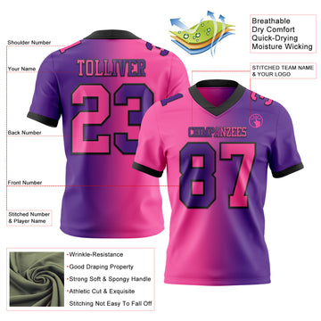 Custom Purple Pink-Black Mesh Authentic Gradient Fashion Football Jersey