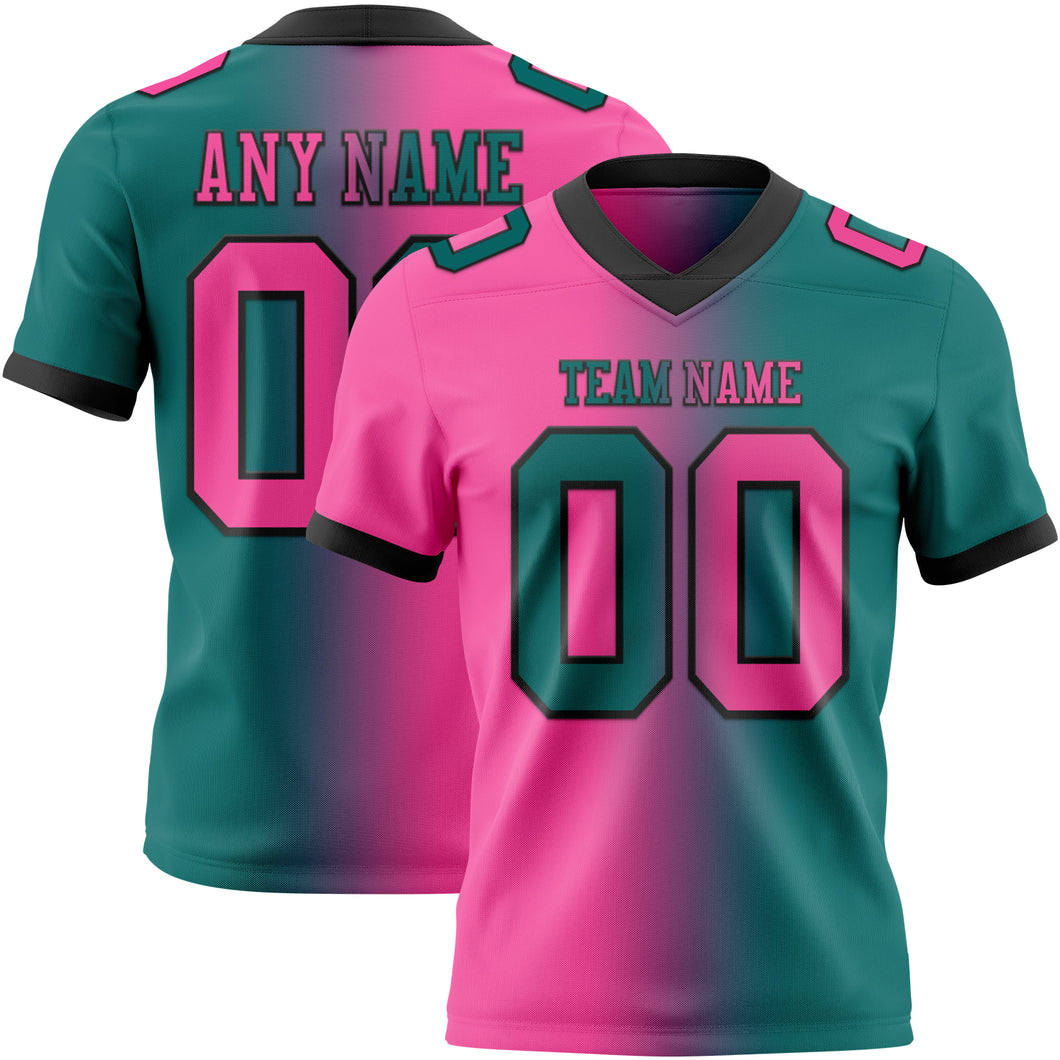 Custom Teal Pink-Black Mesh Authentic Gradient Fashion Football Jersey