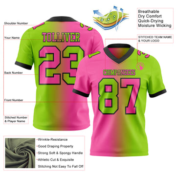 Custom Neon Green Pink-Black Mesh Authentic Gradient Fashion Football Jersey