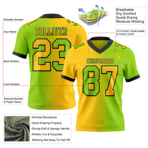 Custom Neon Green Yellow-Black Mesh Authentic Gradient Fashion Football Jersey