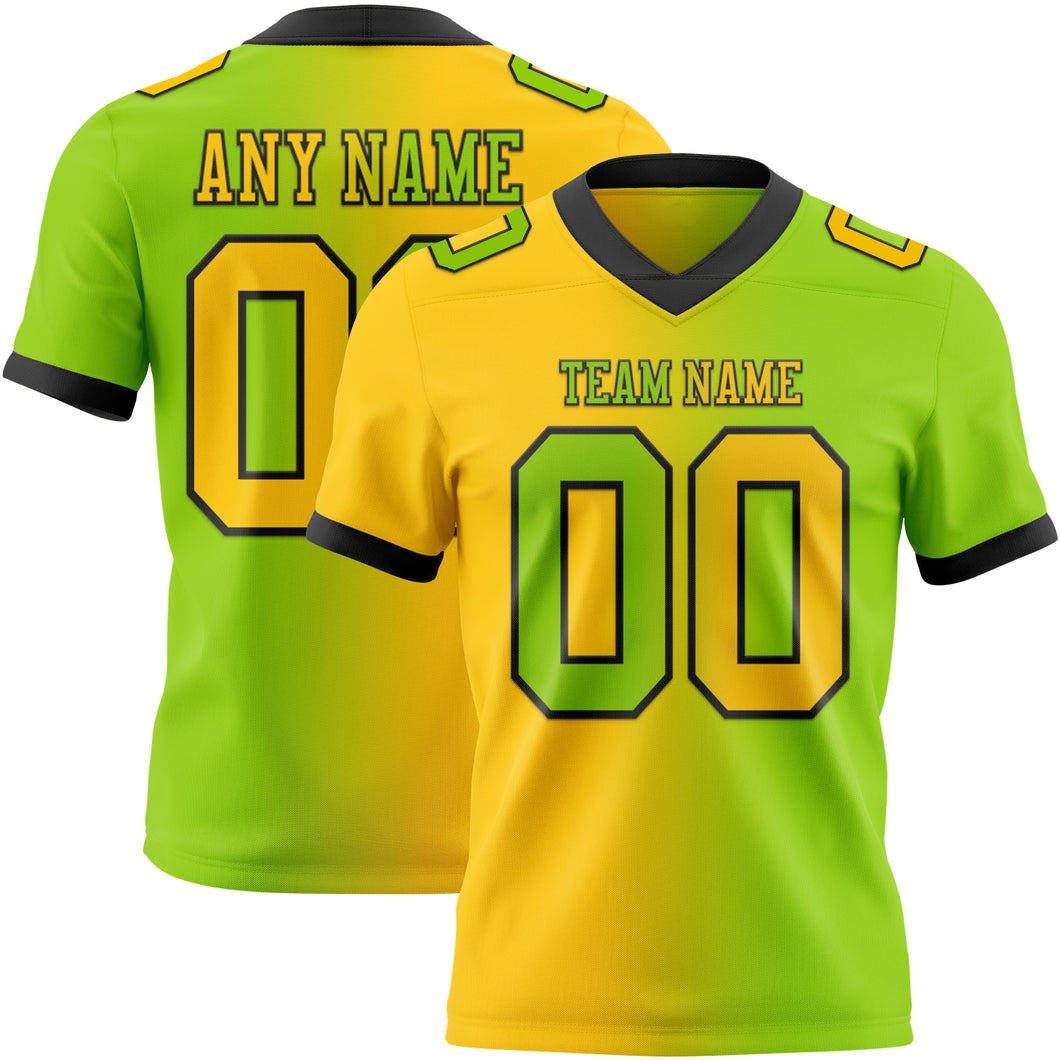 Custom Neon Green Yellow-Black Mesh Authentic Gradient Fashion Football Jersey