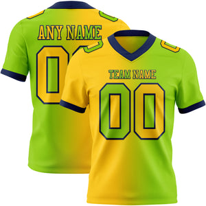 Custom Neon Green Yellow-Navy Mesh Authentic Gradient Fashion Football Jersey