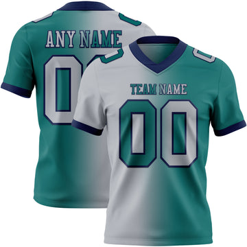 Custom Teal Gray-Navy Mesh Authentic Gradient Fashion Football Jersey