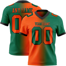 Load image into Gallery viewer, Custom Kelly Green Orange-Black Mesh Authentic Gradient Fashion Football Jersey
