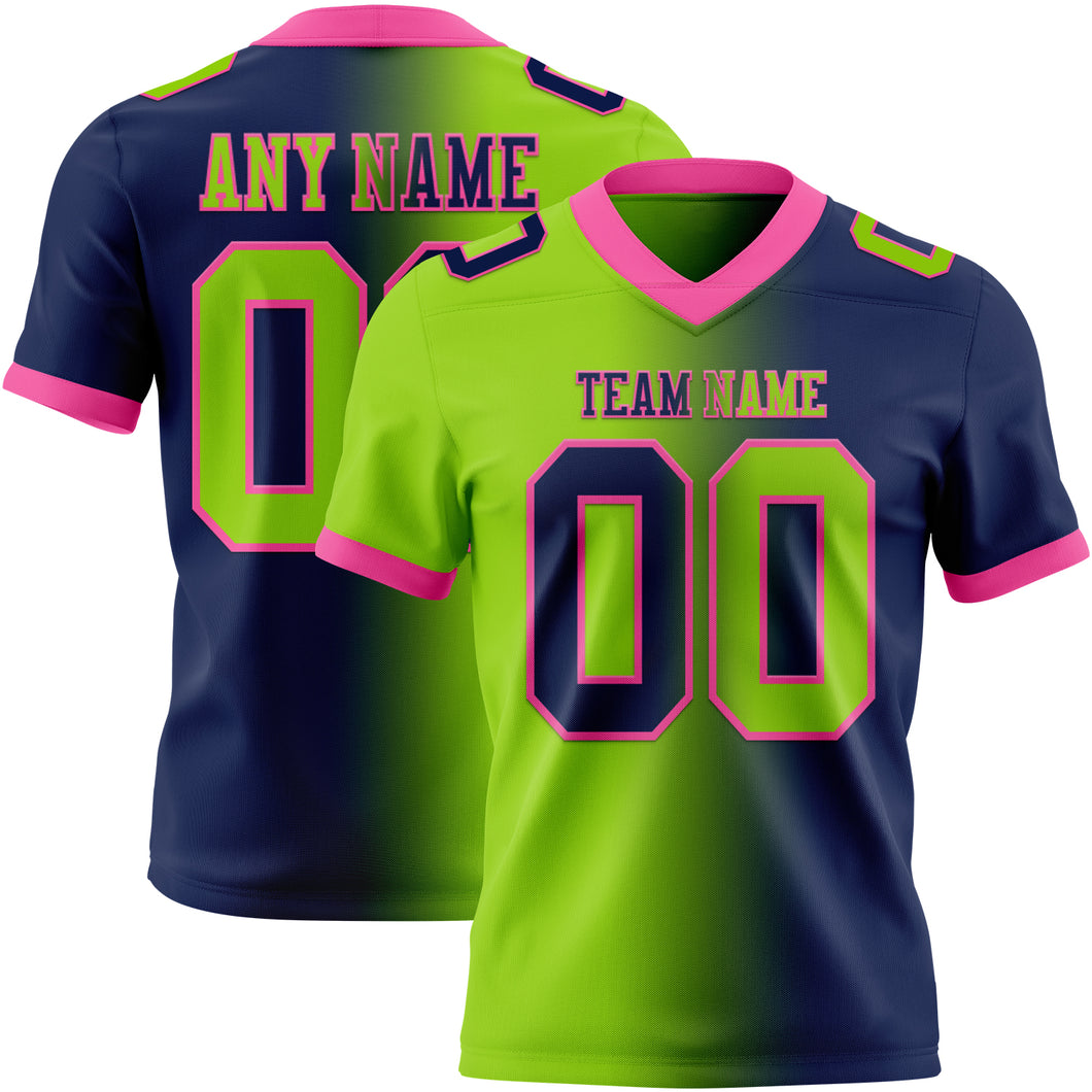 Custom Navy Neon Green-Pink Mesh Authentic Gradient Fashion Football Jersey