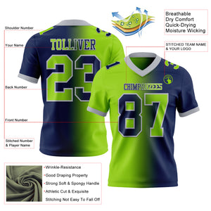 Custom Navy Neon Green-Gray Mesh Authentic Gradient Fashion Football Jersey