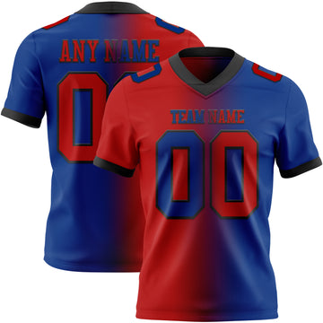 Custom Royal Red-Black Mesh Authentic Gradient Fashion Football Jersey