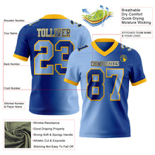 Load image into Gallery viewer, Custom Royal Light Blue-Gold Mesh Authentic Gradient Fashion Football Jersey
