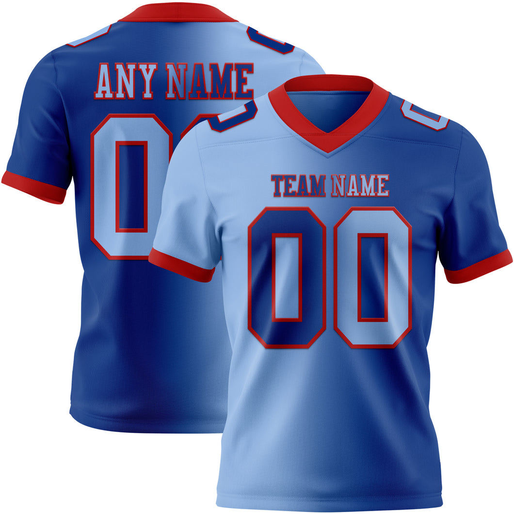 Custom Royal Light Blue-Red Mesh Authentic Gradient Fashion Football Jersey