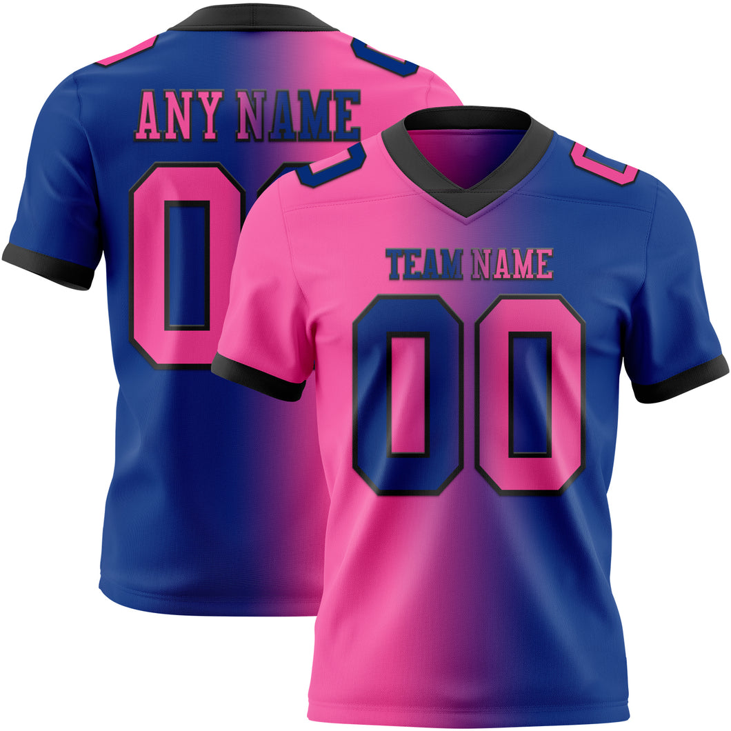 Custom Royal Pink-Black Mesh Authentic Gradient Fashion Football Jersey