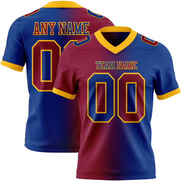 Custom Royal Maroon-Gold Mesh Authentic Gradient Fashion Football Jersey