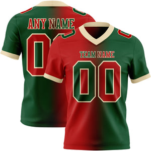 Custom Green Red-Cream Mesh Authentic Gradient Fashion Football Jersey