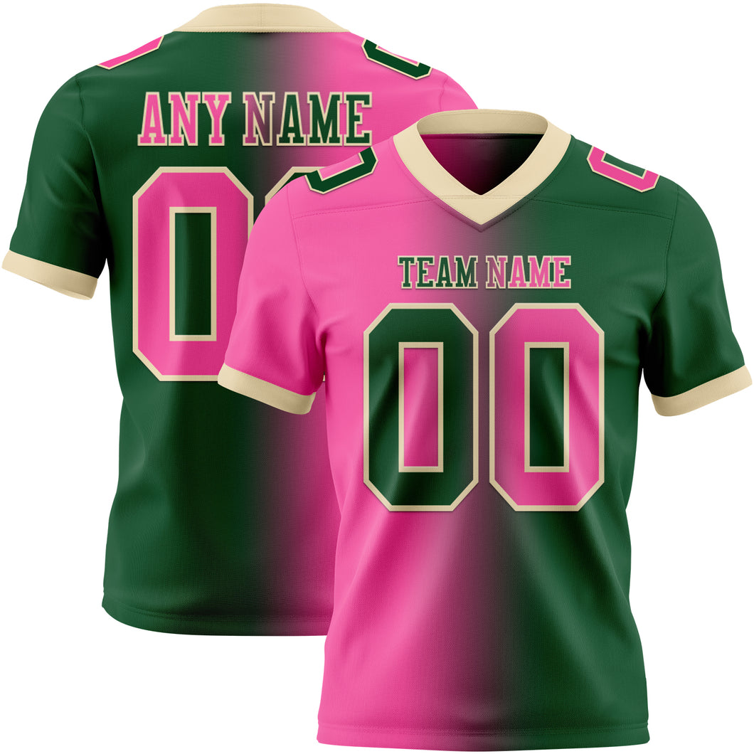 Custom Green Pink-Cream Mesh Authentic Gradient Fashion Football Jersey