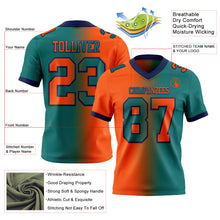 Load image into Gallery viewer, Custom Teal Orange-Navy Mesh Authentic Gradient Fashion Football Jersey
