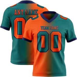 Custom Teal Orange-Navy Mesh Authentic Gradient Fashion Football Jersey