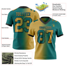 Load image into Gallery viewer, Custom Teal Old Gold-Black Mesh Authentic Gradient Fashion Football Jersey
